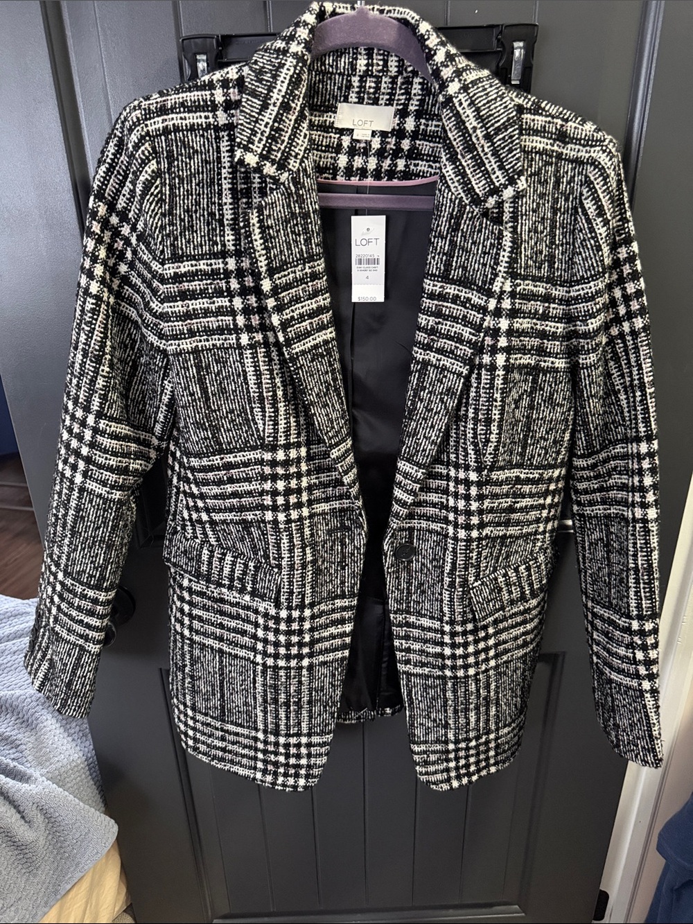LOFT Black and White Plaid Tailored Blazer